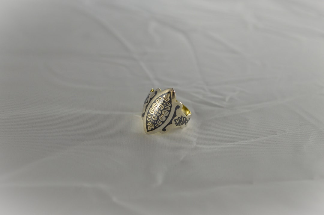 Vintage Russian Ring for Women, Sterling Silver With Niello, Black ...
