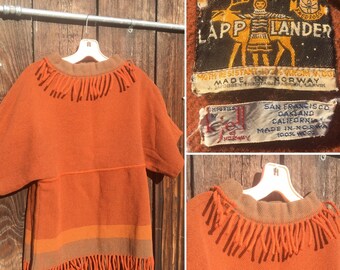 Vintage 60’s Lapp Lander Virgin Wool Golden Brown Sweater Top Made In Norway Fringe Ski Poncho Norwegian Tunic Moth Resistant Small