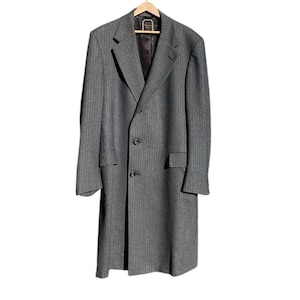 Vintage 70s Christian Dior Gray Wool Overcoat Long Coat M L