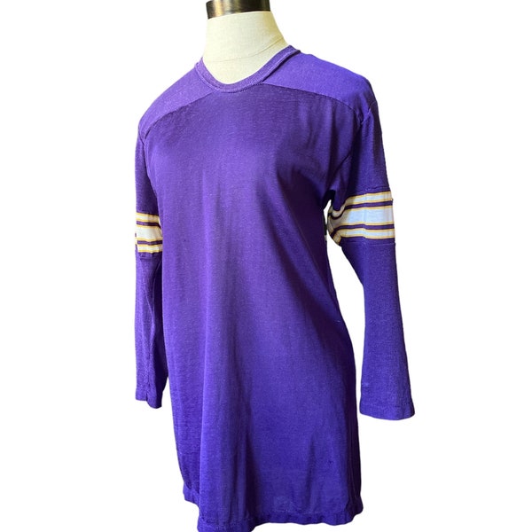70s Athletic Shirt Purple and Yellow Lakers Sport Stripe Small Medium Rawlings Made in USA Striped T Shirt Baseball Basketball Lakers S M