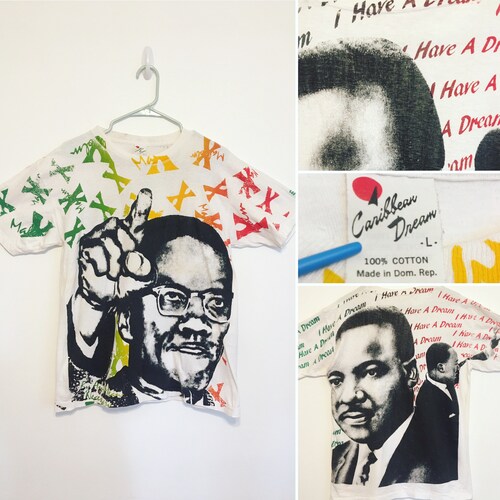Vintage 90’s Malcolm X MLK Tee All Over Print T Shirt Martin Luther King Jr Black Pride Black Power Civil Rights Rare Multi Color shops Gradient M