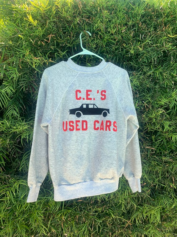 Vintage 70’s Flocked Car Sweatshirt Gray Used Car… - image 2