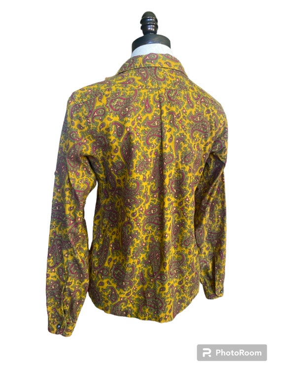 60s Mod Paisley Yellow Green Button Up Shirt - image 5