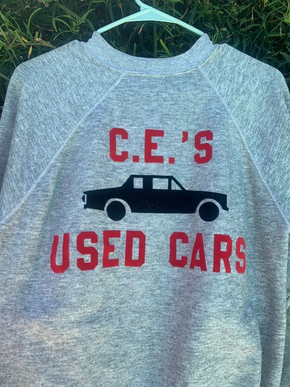 Vintage 70’s Flocked Car Sweatshirt Gray Used Car… - image 7