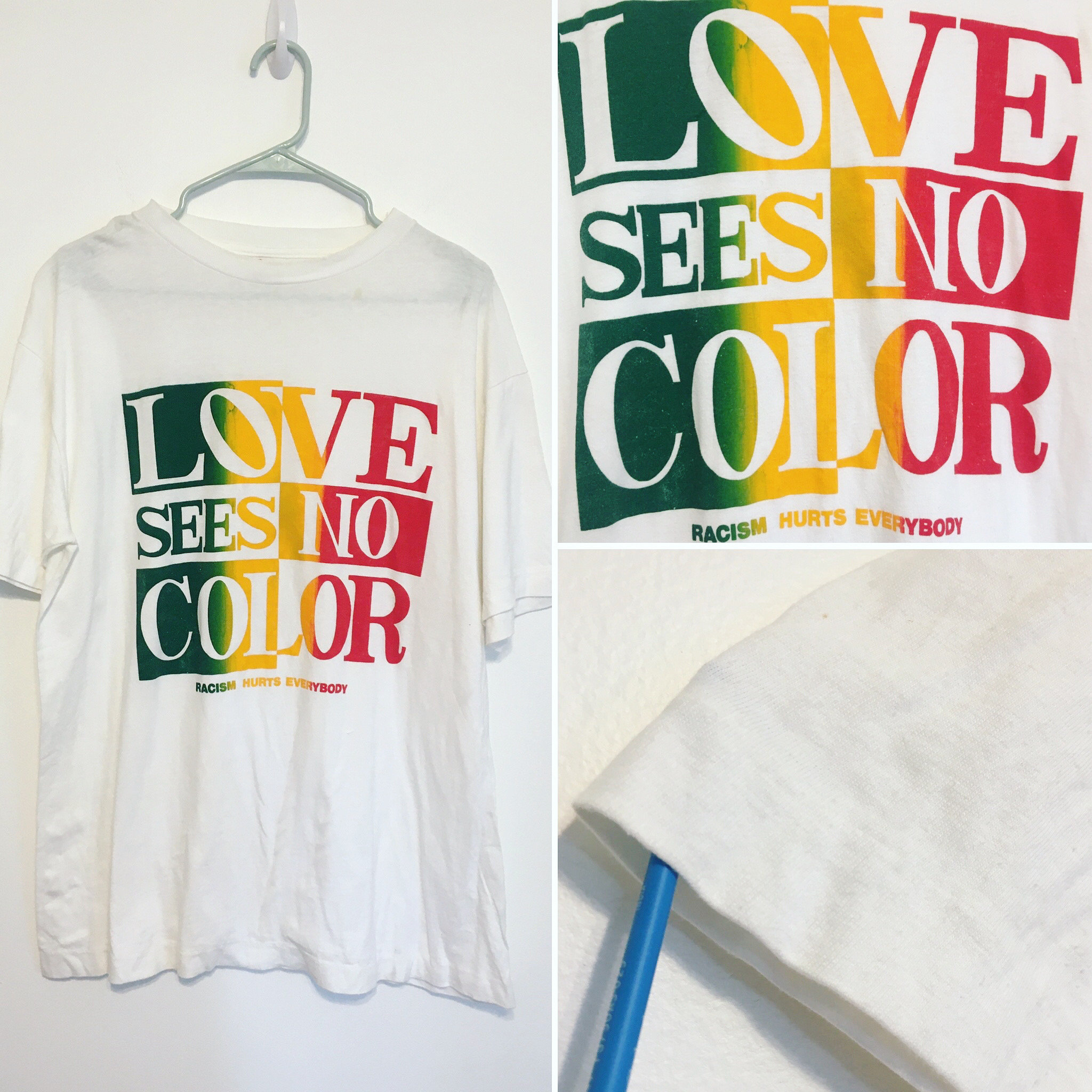 【専用】90’s Hanes “LOVE SEE NO COLOR” Tee Vintage 90's Love See No Color Racism Hurts Everybody
