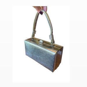 Caja de plata bolso vintage bolso mango superior brillante mediados de siglo mod disco rectangular cromo 3 compartimento bolsa 60s 70s cierre de metal espejado