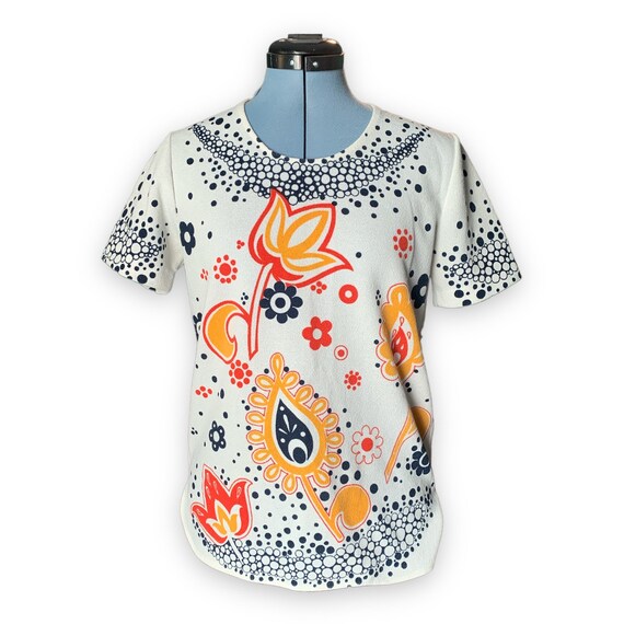 Vintage 60s Psychedelic Spring Floral Print Top P… - image 5