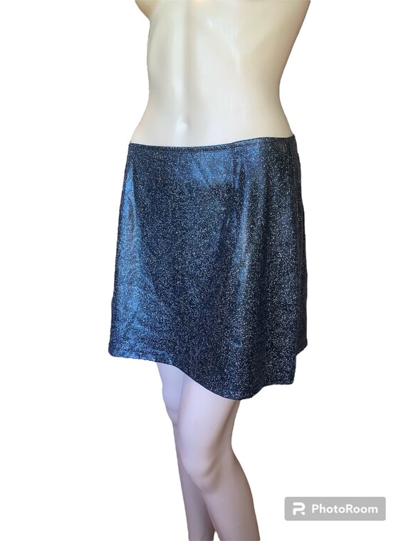 Irregular A line denim glitter mini skirt