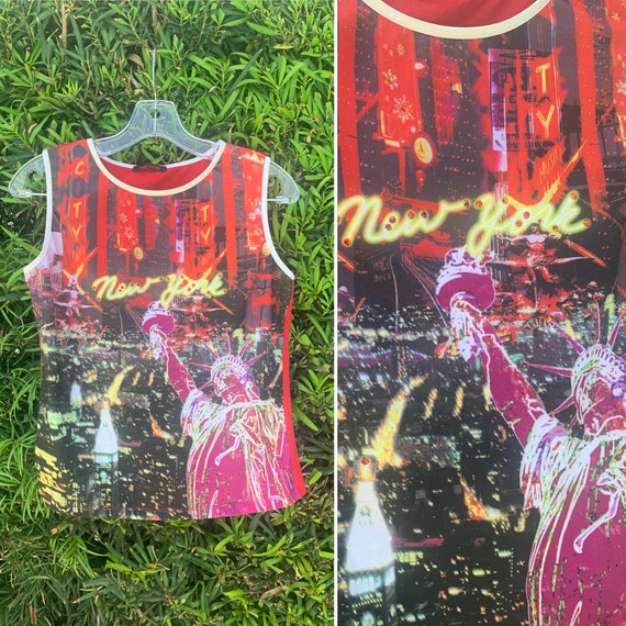 Vintage Y2K New York Trippy Photo Print Tank Top S