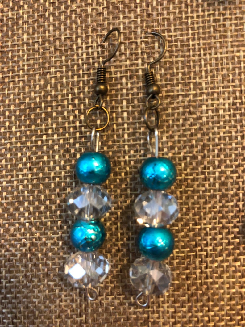 Blue and clear dangle drop earrings