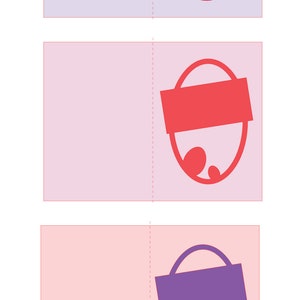 Pu&ograve; includere: Tre modelli di biglietti di Pasqua con un design a forma di uovo rosa, rosso e viola. La carta superiore ha il testo "Frohe Ostern" all'interno del design dell'uovo. La carta centrale ha uno spazio vuoto all'interno del design dell'uovo. La carta inferiore ha uno spazio vuoto all'interno del design dell'uovo.