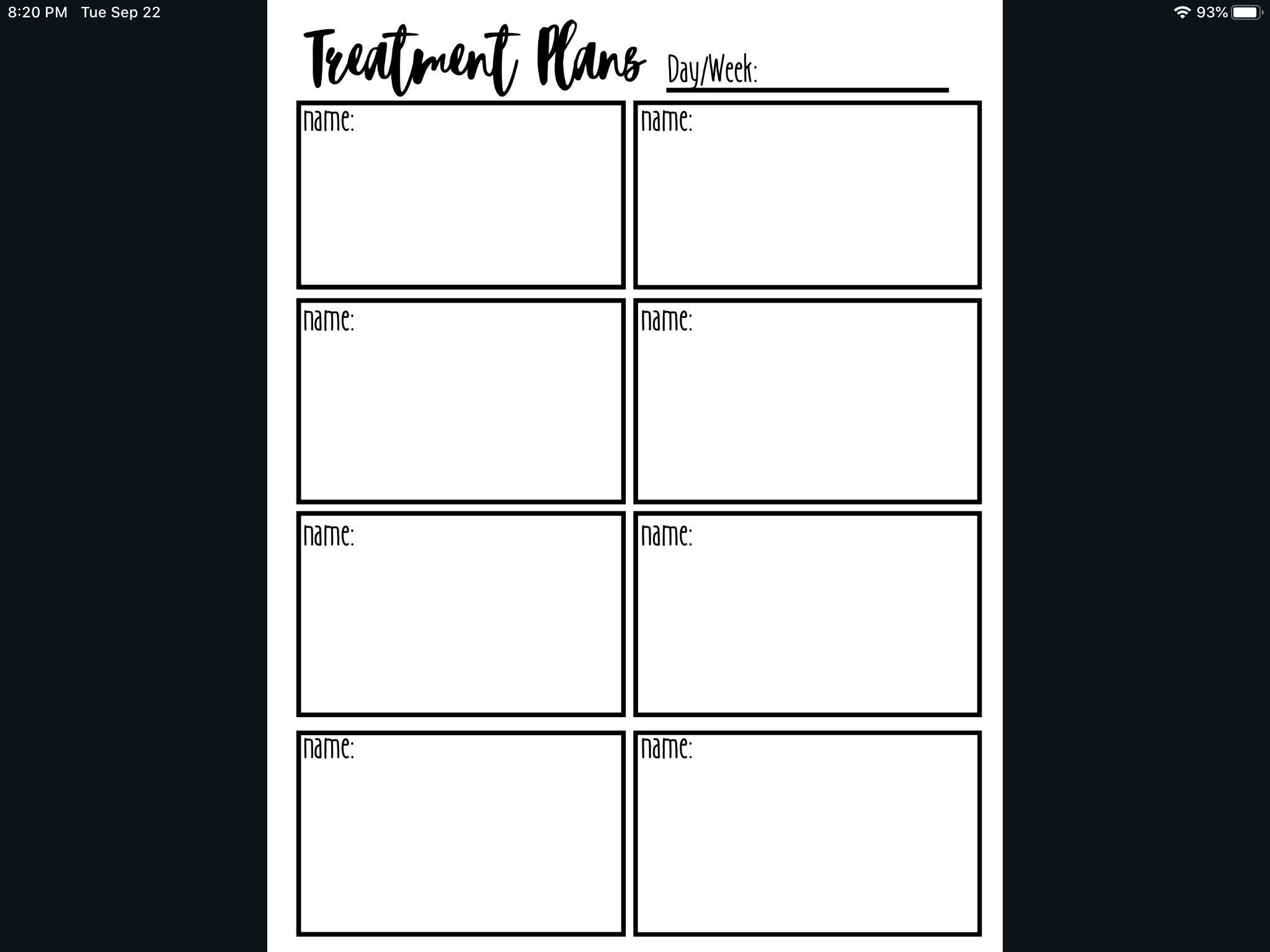 Planning Sheet for Ot/pt/speech Treatments - Etsy