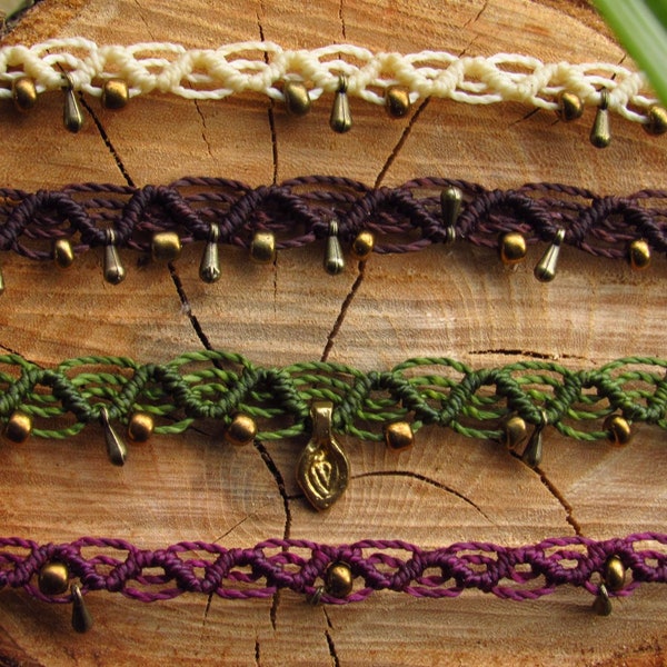 Gargantilla/Diadema/Pulsera Doble de Macrame con Cuentas Boho