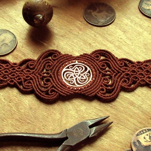 Celtic Knot Design Handcut Coin Macrame Cuff Bracelet