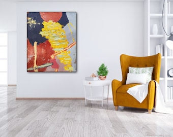 Αbstract Oil Painting,Blue Red Yellow on Canvas,Original Abstract Art,Abstract Wall Art,Oil Painting,Contemporary Living Room Art,Wall Decor