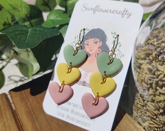 Spring Colorful Tiered Hearts | Simple Heart Earrings | Pastel Colorful Pink Yellow Green
