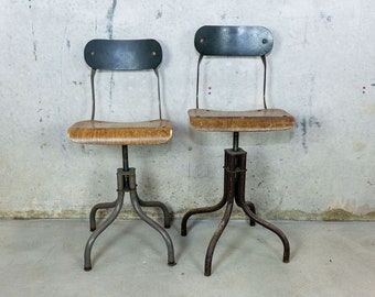 Pair Of Architects Industrial Height Adjustable Stools