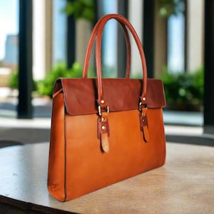 Elegant Women’s Leather Laptop Bag 17-Inch - Versatile top grain leather Tote, Messenger, Shoulder Bag, Professional Work Handbag for Women