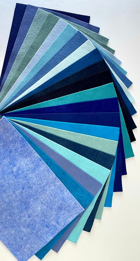 Shades of Blue Felt Color Set 9 x 12 Wool Blend Felt 22 sheets