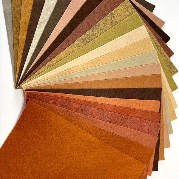 Shades of Brown Felt Color Set 9 x 12 Wool Blend Felt 23 Sheets