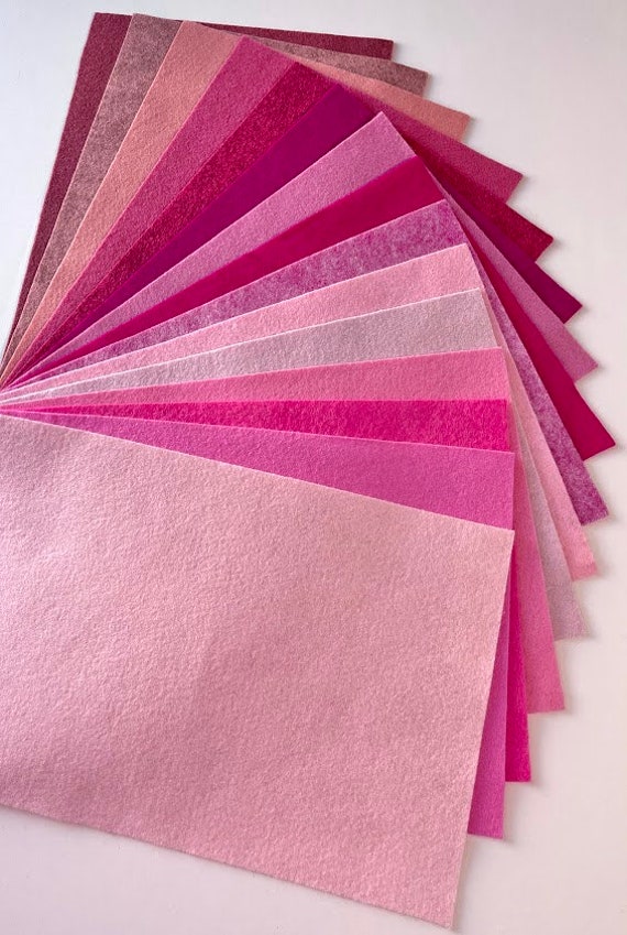 Shades of Pink Felt Color Set 9 X 12 Wool Blend Felt 16 Sheets 