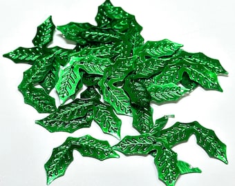 Two Leaf Holly Metallic Green Sequins 27mm