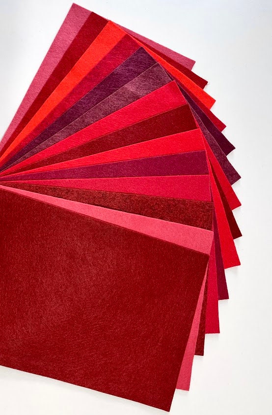 Shades of Red Felt Color Set 9 x 12 Wool Blend Felt 14 Sheets