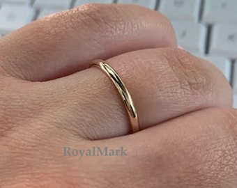 14k Yellow Gold Band 2mm THIN | CLASSIC DOME | Polished | Comfort Fit | Men's Women's Wedding Ring Simple Thin
