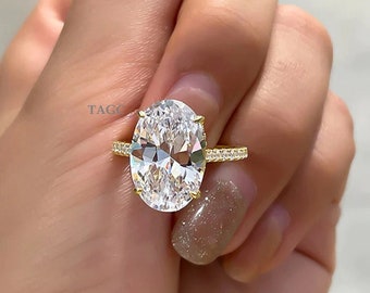 7.75 CT Elongated Oval Moissanite Diamond Solitaire Engagement Ring, Simulated Diamond Wedding Ring,Hand Made 14K Gold Ring Anniversary Gift