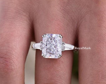 Radiant Cut Moissanite Engagement Ring / Large Three Stone Ring / Diamond Moissanite Wedding Ring / 14k Gold Ladies Ring / Anniversary Gift