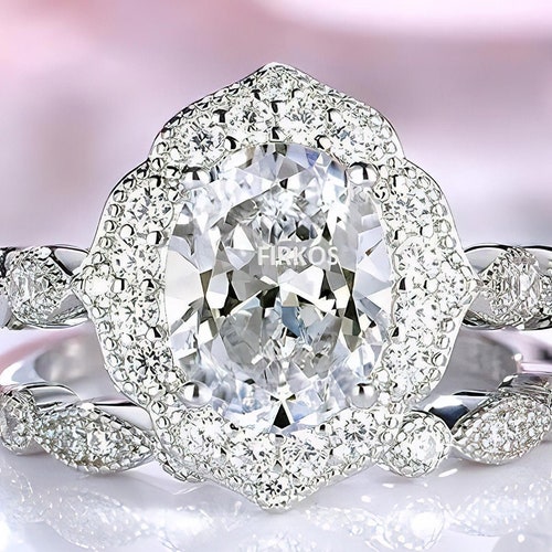 Vintage Engagement Ring Set Art Deco Ring Set Antique White - Etsy