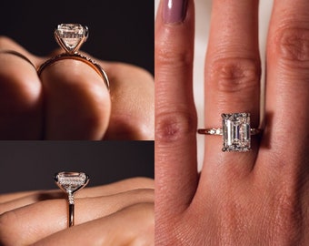 5.3 Carat Emerald Cut Moissanite Engagement Ring / Moissanite Ring / elongated emerald cut Moissanite Ring / Solid Gold solitaire Ring