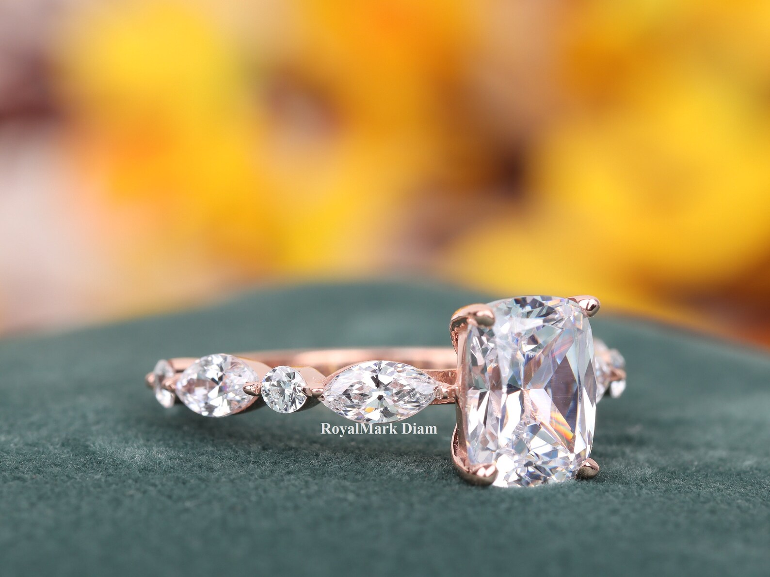 Moissanite Engagement Ring Elongated Cushion Cut 14k Rose Gold Etsy