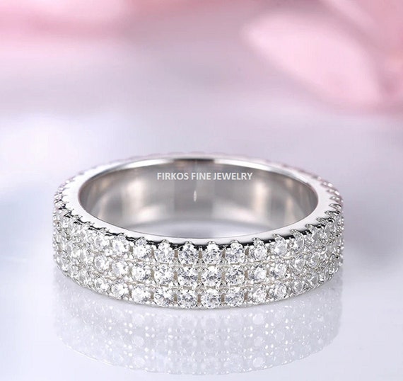 925 Sterling Silver Wedding Band, 5 Rows VVS Moissanite Diamond