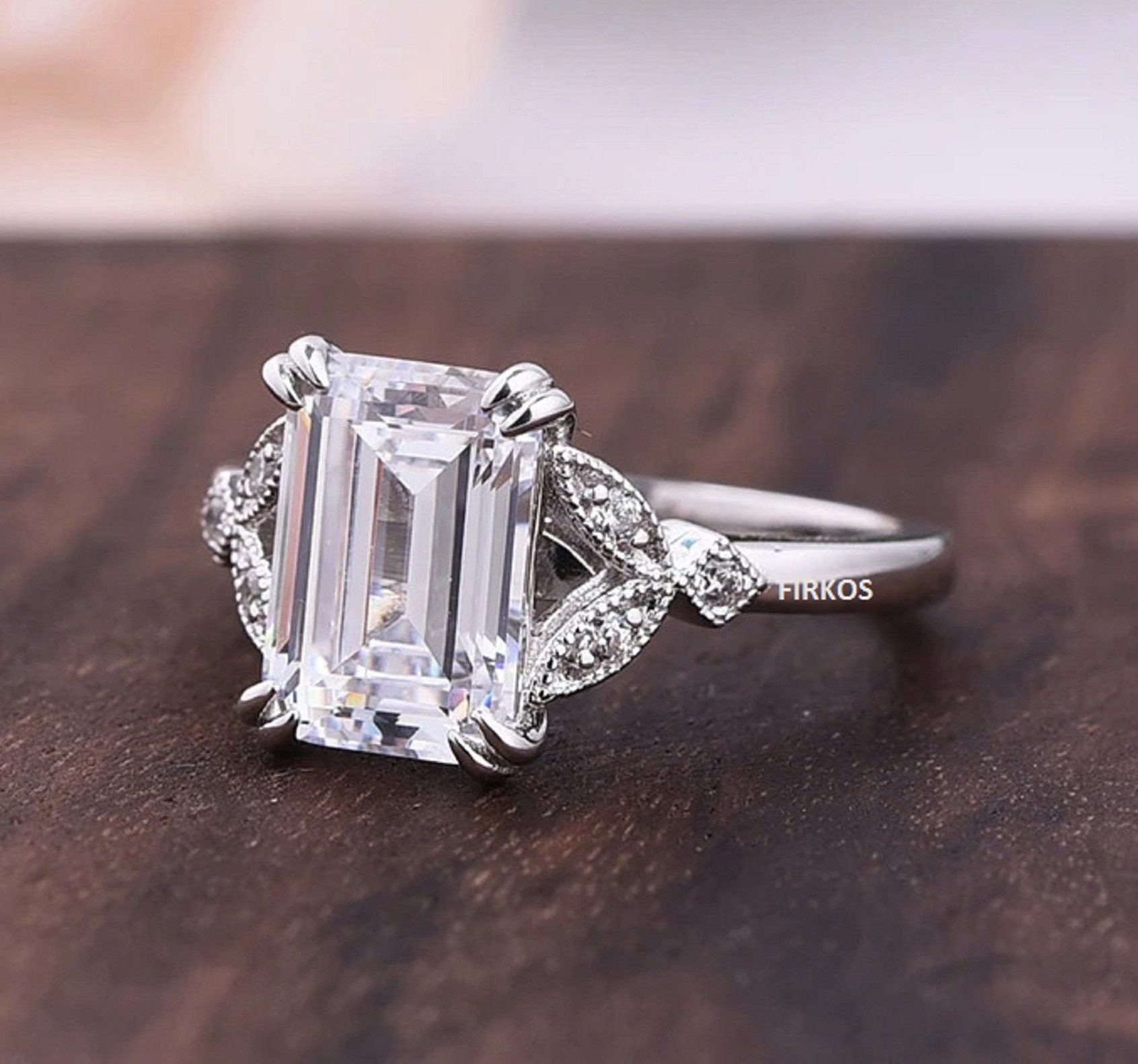 2.0ct Emerald Cut Moissanite Engagement Ringemerald Cut Art - Etsy