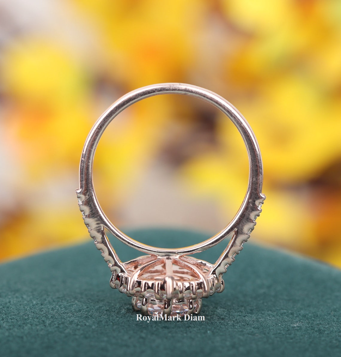 Vintage Halo Engagement Ring Rose Gold Woman Diamond Etsy