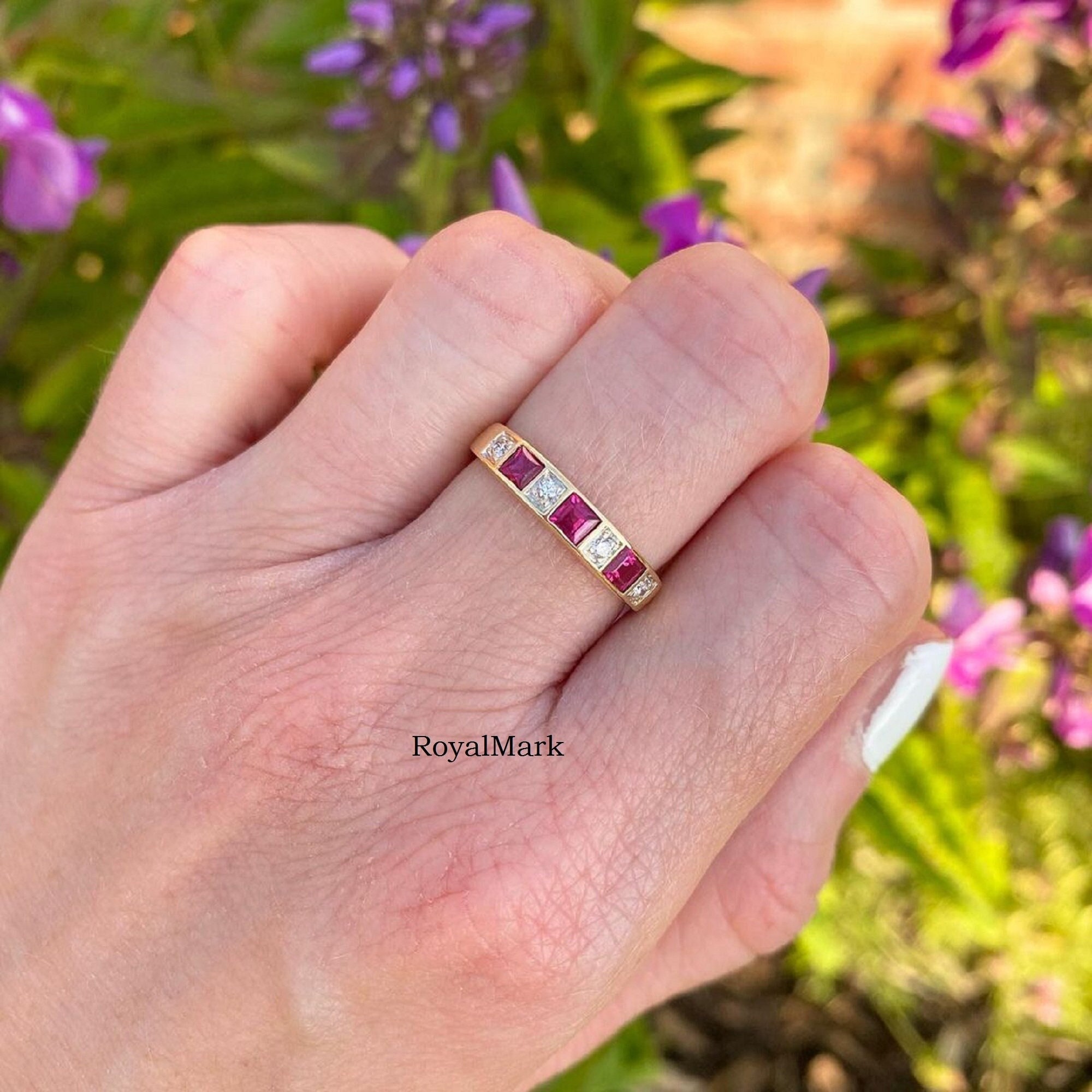 Pink Sapphire and Diamond Ring 18K Gold Moissanite Sapphire - Etsy