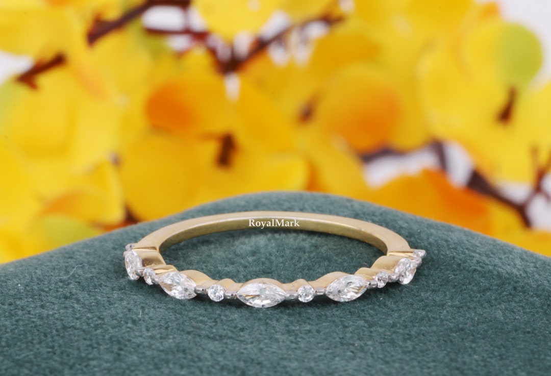 Moissanite Wedding Band Women Vintage Solid 14K White Gold - Etsy
