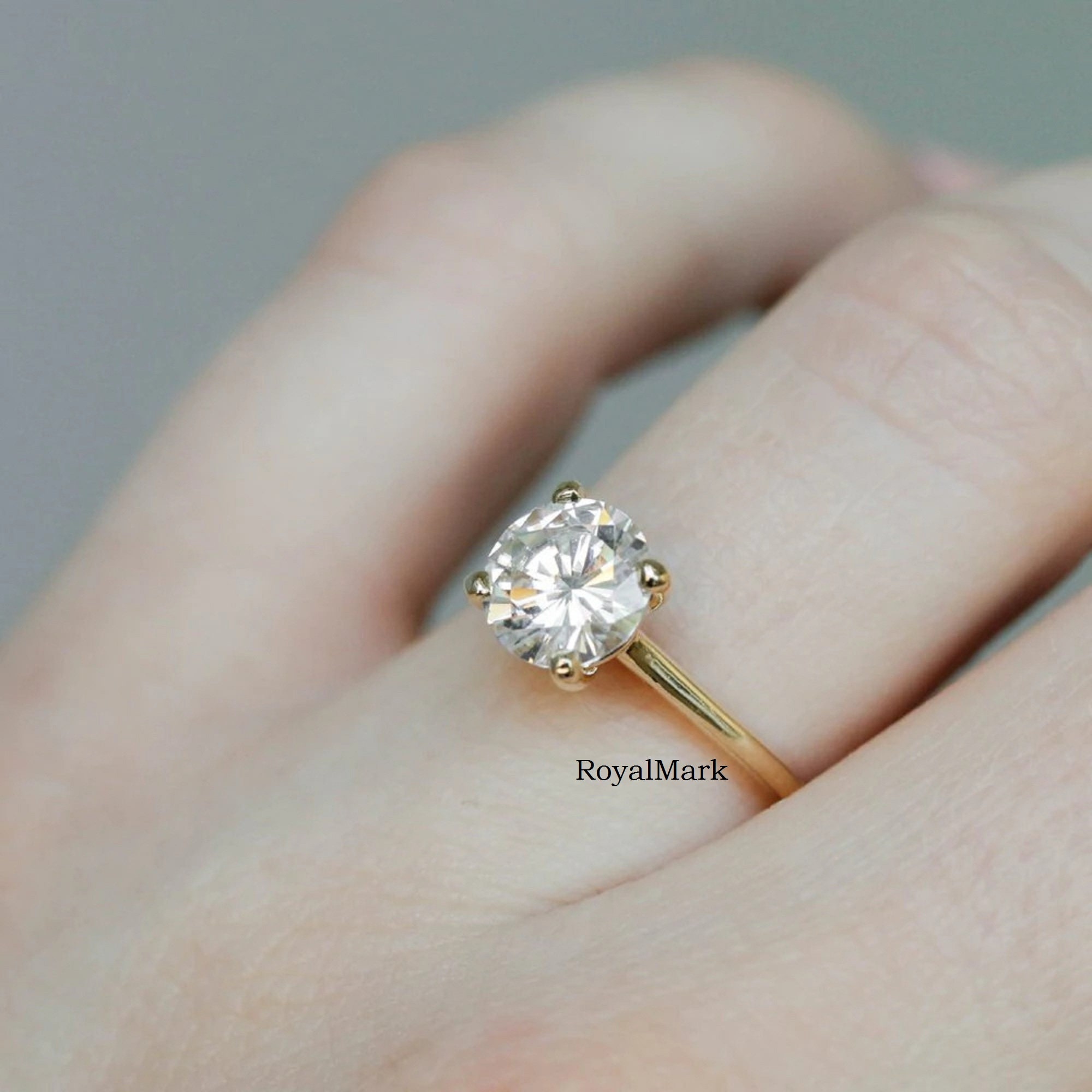 Moissanite Round Solitaire Engagement Ring 1 & 2 Carat - Etsy