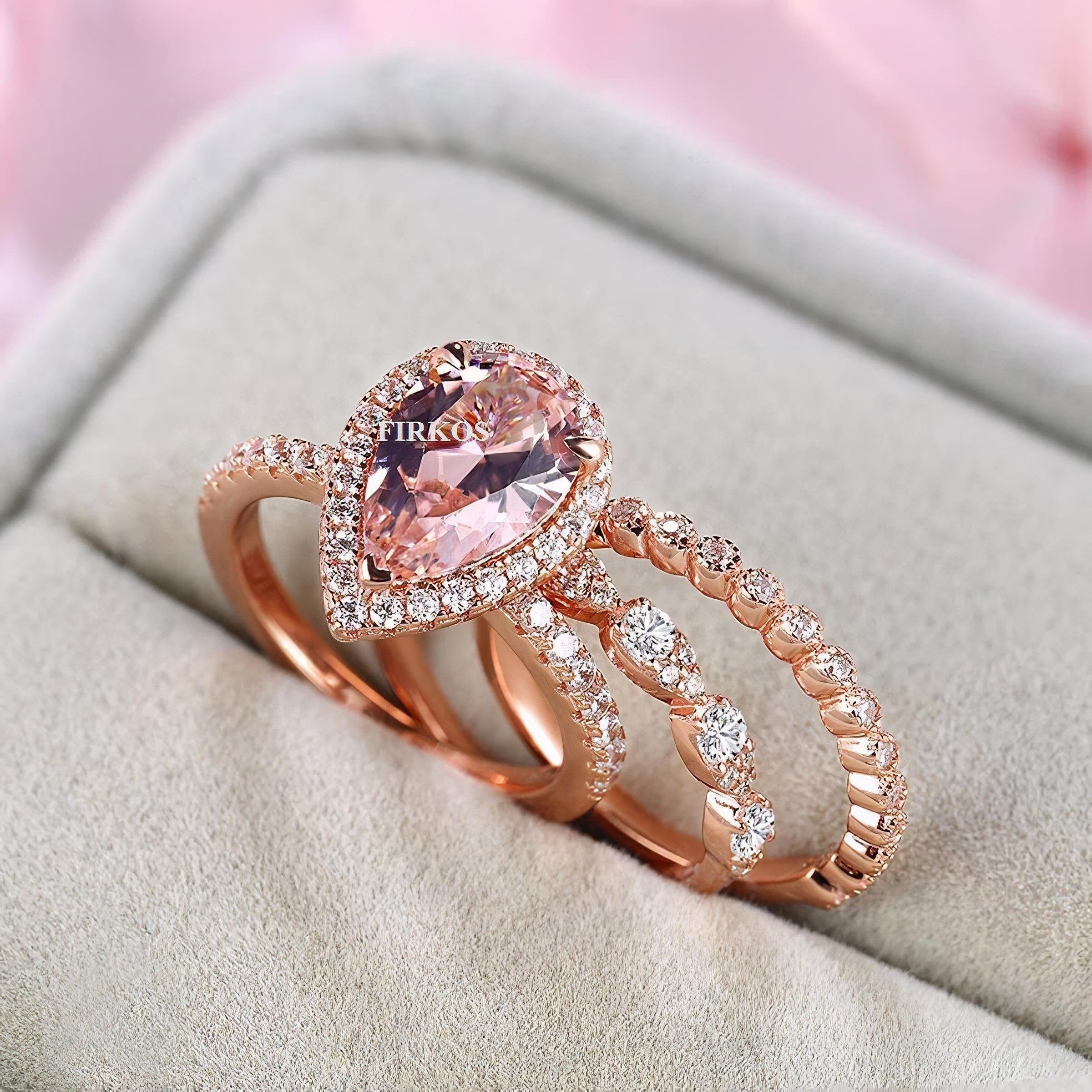 9x7mm Vintage Engagement Ring Set Art Deco Ring Set Etsy UK