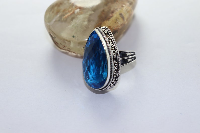 Beautiful Blue Topaz gemstone handmade silver plated ring