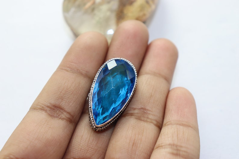 Beautiful Blue Topaz gemstone handmade silver plated ring