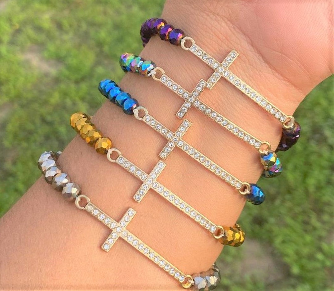 Crystal Cross Stretch Bracelet Etsy