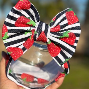 STRAWBERRY/STRIPES HEADWRAPBOW• strawberry headband • strawberry headwrap for babies