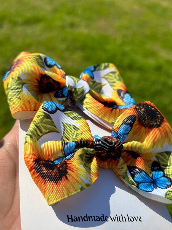 SET of 5 Butterfly Bow Hair Ribbons Butterfly Hair Clips, Butterflies Hair Bows, Butterfly Print  main image 3