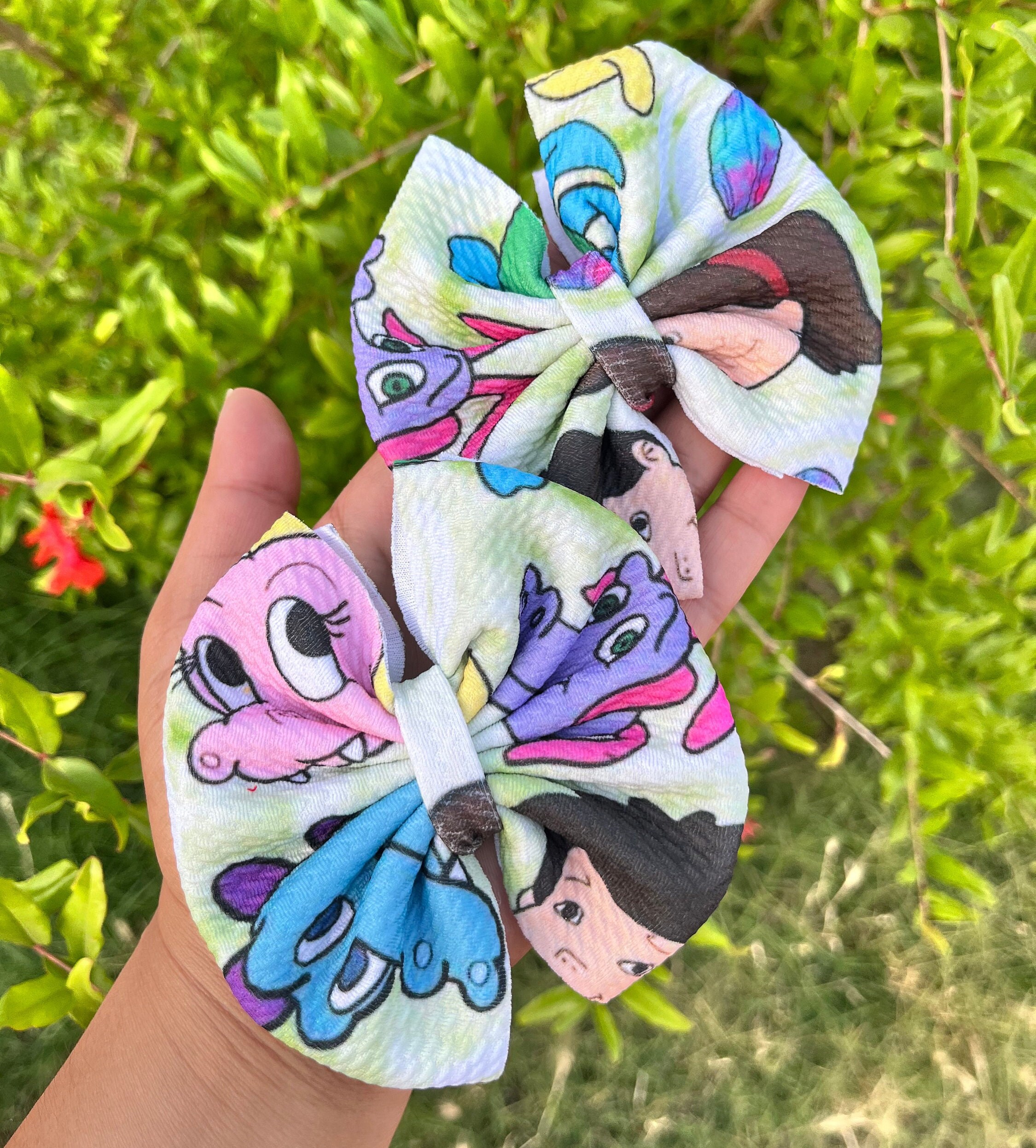 Tales of dragon print HAIRBOWS-Dragon hair bows / piggies set
