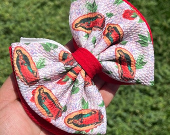 Double bow Red Virgen de Guadalupe hair bow , hair bow of virgen Mary