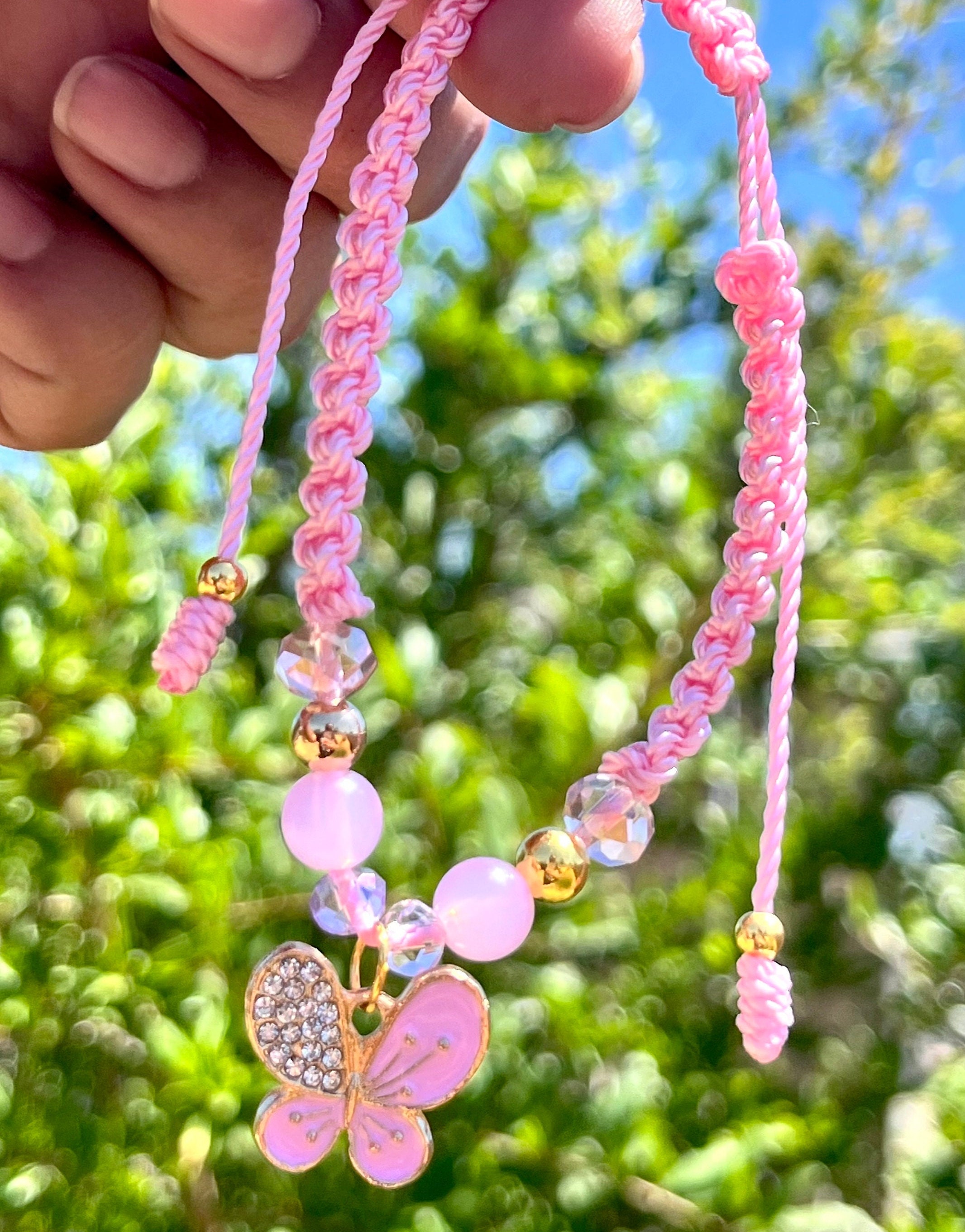 PINK Butterfly Bracelet-pink Butterfly Bracelet With Rose Quart Beads ...