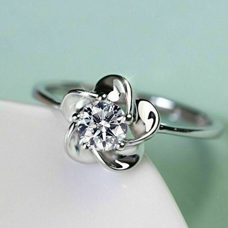 Rose Flower Engagement Ring 1 Ct Round Solitaire Moissanite Diamond Moissanite Ring Flower Promise Ring Round Cut Moissanite Ring