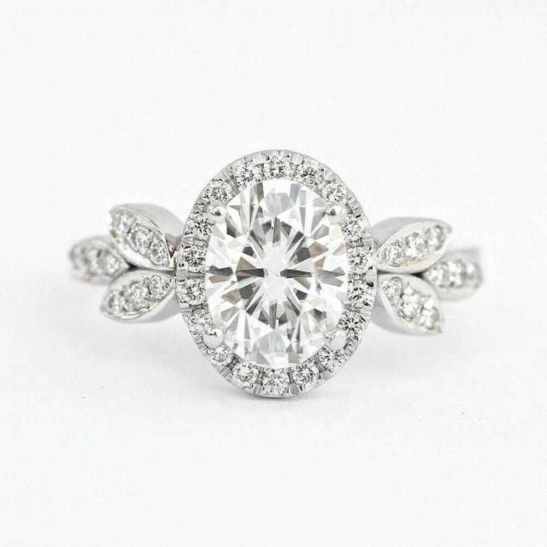 Wedding-Bridal Ring Set Halo Floral Inspired Ring With Vintage Eternity Band 925 Silver Band Oval Cut Diamond Engagement Ring Set